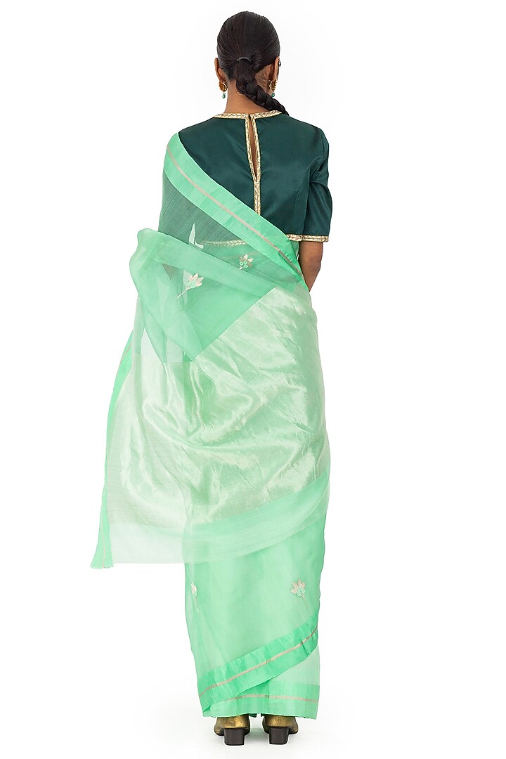 Angoori Silk Cotton Floral Motif Handwoven Half & Half Party Wear Saree by Raw Mango at Pernia's Pop Up Shop