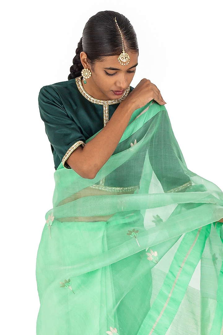 Angoori Silk Cotton Floral Motif Handwoven Half & Half Party Wear Saree by Raw Mango at Pernia's Pop Up Shop