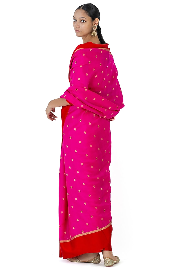 Rani & Red Chanderi Silk Coin Motif Handwoven Wedding Saree by Raw Mango at Pernia's Pop Up Shop