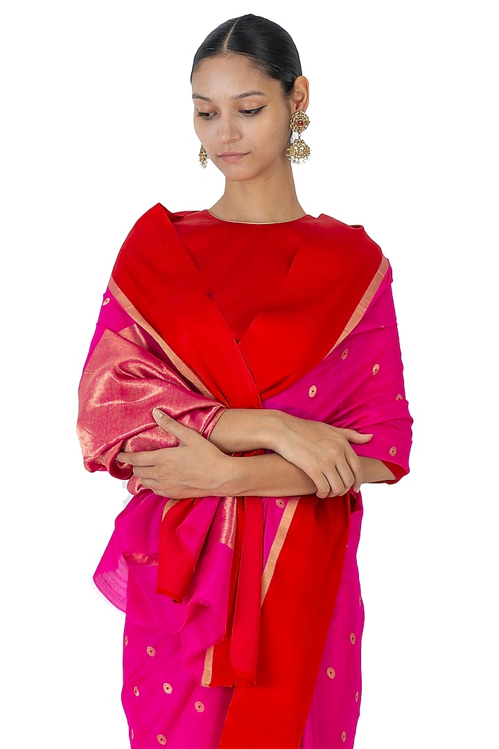 Rani & Red Chanderi Silk Coin Motif Handwoven Wedding Saree by Raw Mango at Pernia's Pop Up Shop