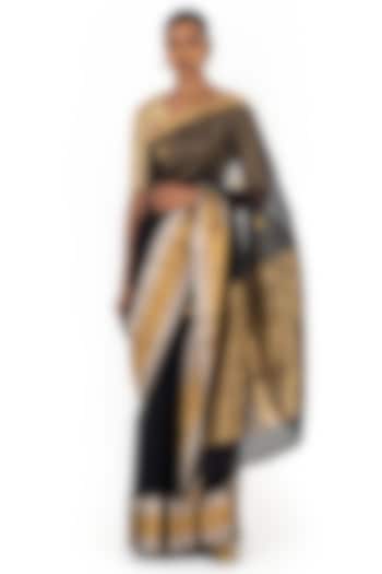 Black Chanderi Silk Organza Floral Motif Handwoven Party Wear Saree by Raw Mango at Pernia's Pop Up Shop
