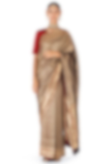 Gold Silk Brocade Floral Boota Handwoven Wedding Saree by Raw Mango at Pernia's Pop Up Shop