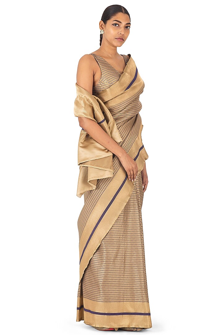Gold Silk Brocade Dot Boota Handwoven Wedding Saree by Raw Mango at Pernia's Pop Up Shop