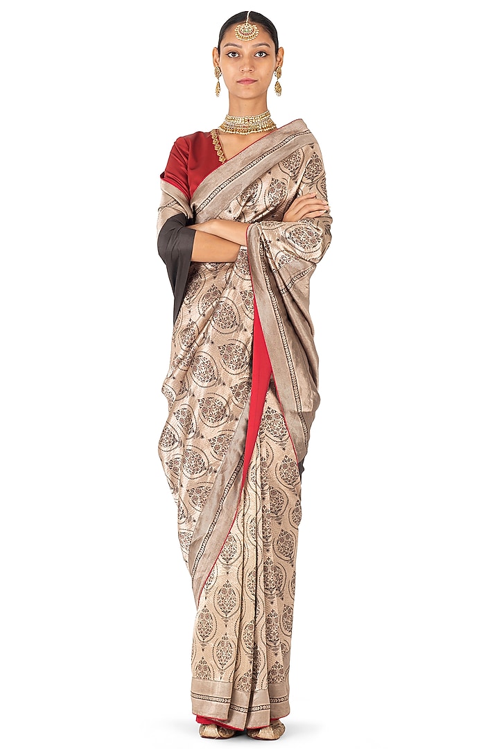 Gold Silk Brocade Boota Work Handwoven Wedding Saree by Raw Mango at Pernia's Pop Up Shop