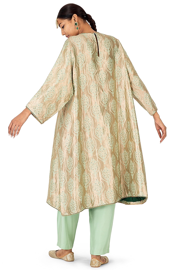 Mint Silk Brocade Floral Boota Kurta Set by Raw Mango at Pernia's Pop Up Shop