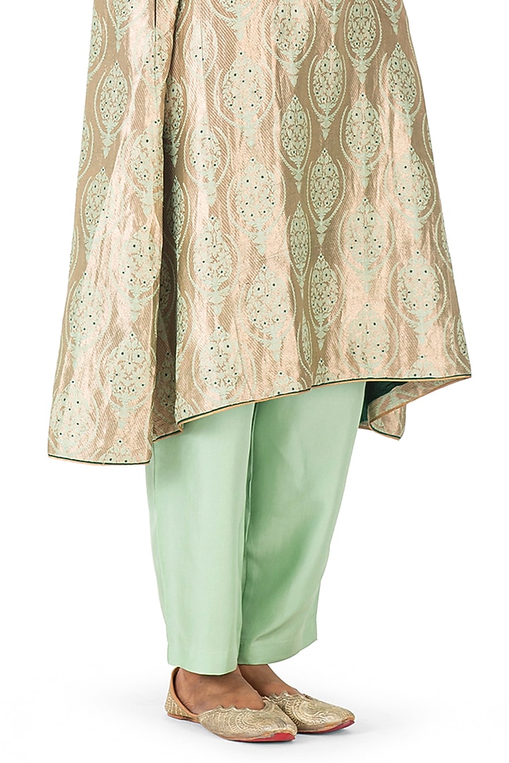 Mint Silk Brocade Floral Boota Kurta Set by Raw Mango at Pernia's Pop Up Shop