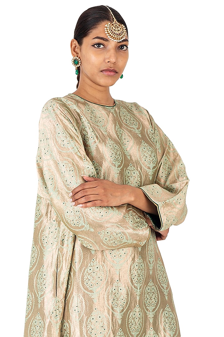 Mint Silk Brocade Floral Boota Kurta Set by Raw Mango at Pernia's Pop Up Shop