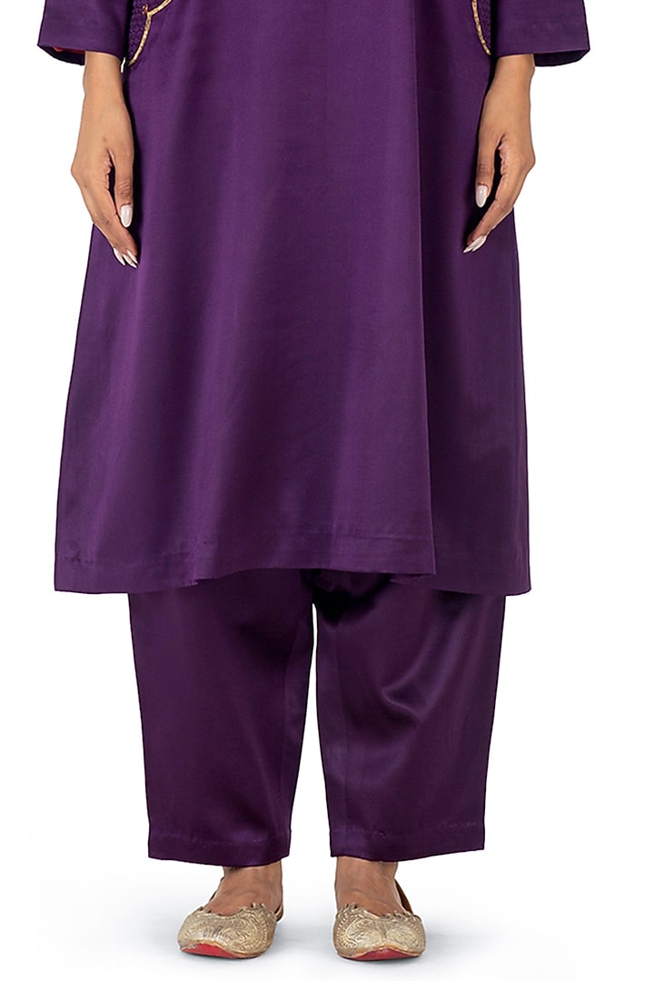Purple Satin Silk Quilted Patchwork Kurta Set by Raw Mango at Pernia's Pop Up Shop