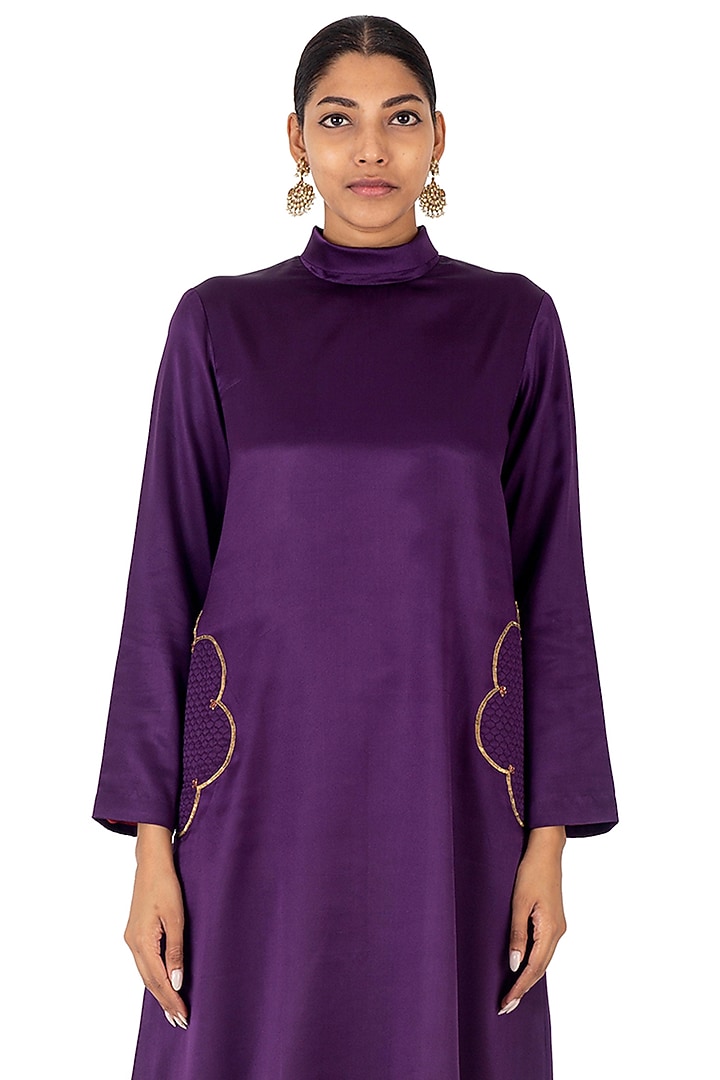 Purple Satin Silk Quilted Patchwork Kurta Set by Raw Mango at Pernia's Pop Up Shop