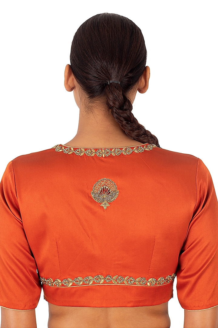 Rust Satin Silk Sequins Hand Embroidered Blouse by Raw Mango at Pernia's Pop Up Shop