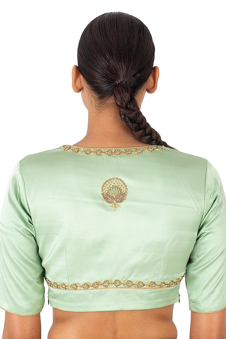 Mint Green Satin Silk Sequins Hand Embroidered Blouse by Raw Mango at Pernia's Pop Up Shop