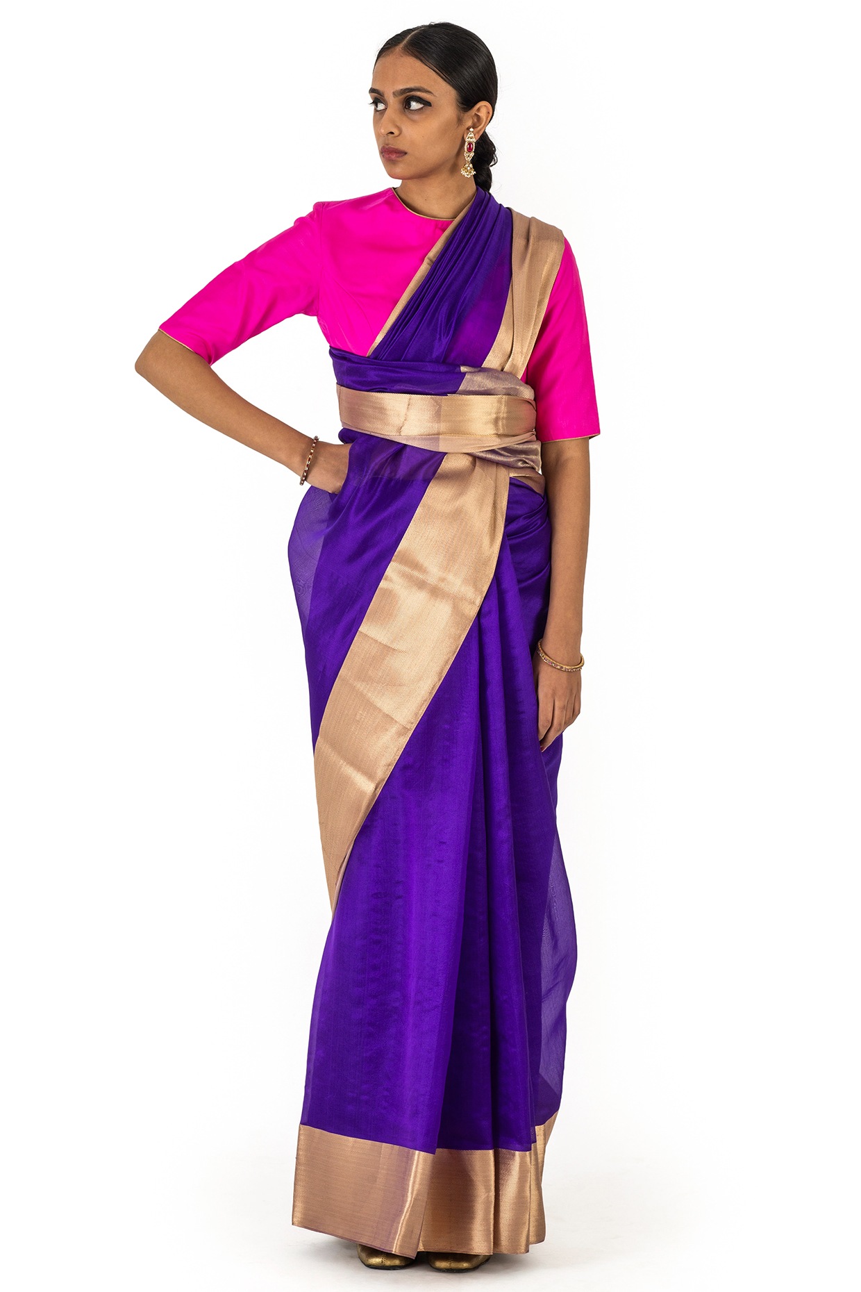 Enchanting Lavender Linen Silk Embroidery Saree With Silver Border -  Loomfolks