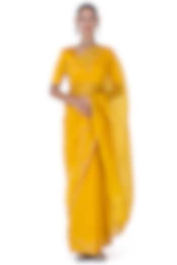 Yellow Sheer Organza Silk Party Wear Saree by Raw Mango at Pernia's Pop Up Shop