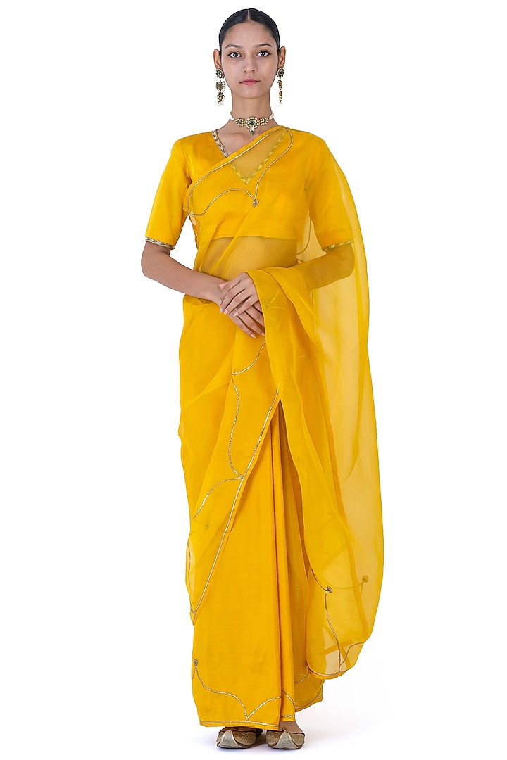 Yellow Sheer Organza Silk Party Wear Saree by Raw Mango at Pernia's Pop Up Shop