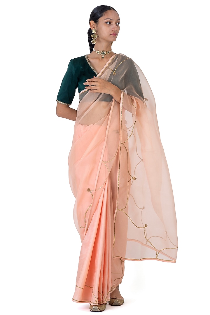 Pale Pink Sheer Organza Silk Party Wear Saree by Raw Mango at Pernia's Pop Up Shop