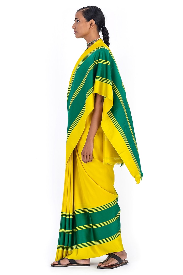 Yellow Silk Handwoven Mashru Party Wear Saree by Raw Mango at Pernia's Pop Up Shop