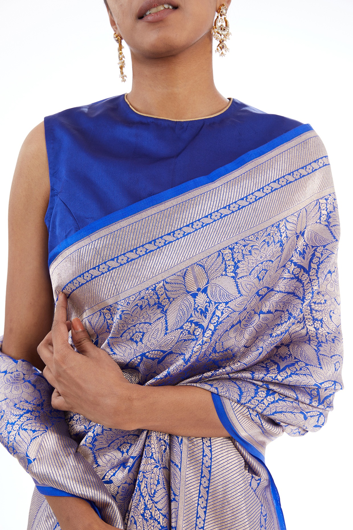 Rama Blue Banarasi Silk Saree With Zari Weaving Work - Cloth