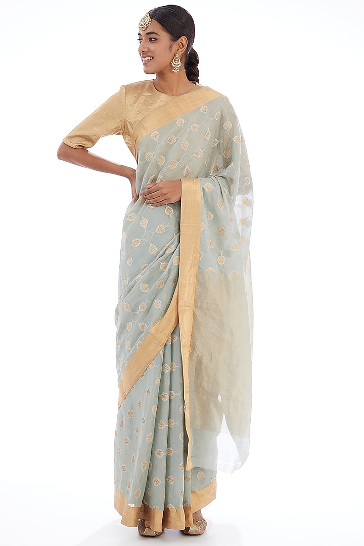 Pale Blue Tissue Silk Reception Saree by Raw Mango at Pernia's Pop Up Shop