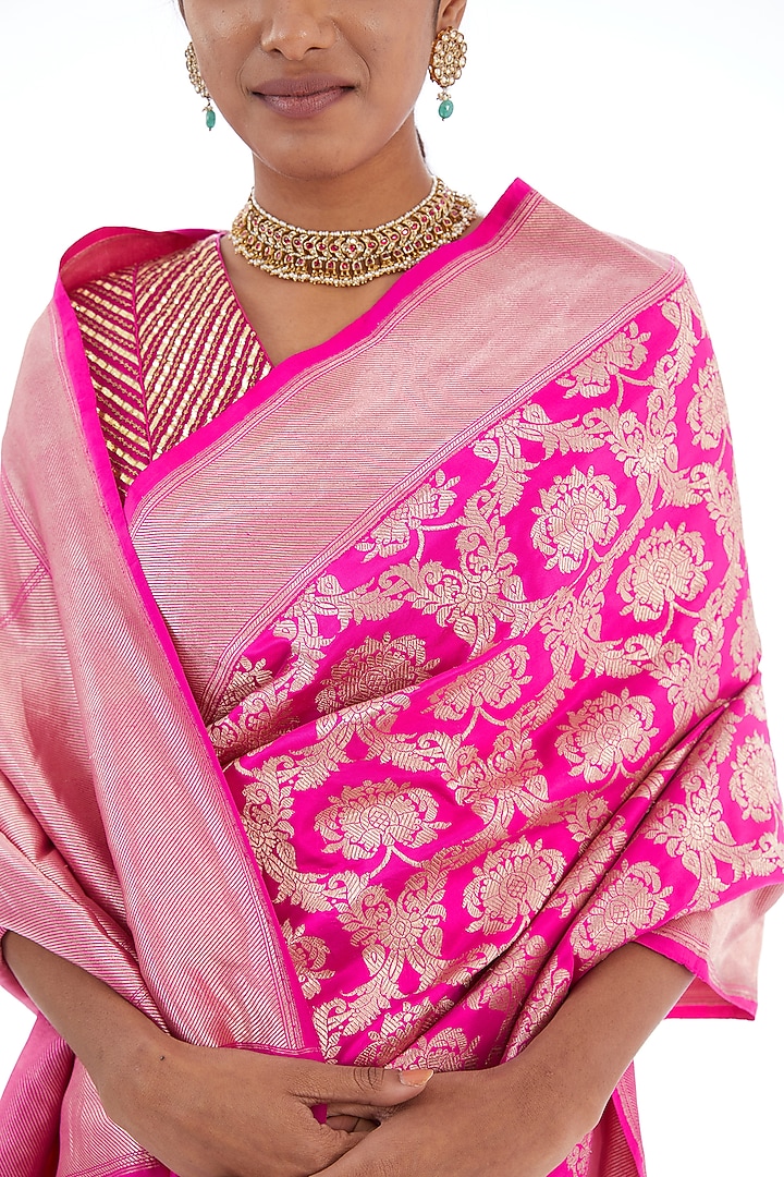 Rani Pink Silk Reception Saree by Raw Mango at Pernia's Pop Up Shop