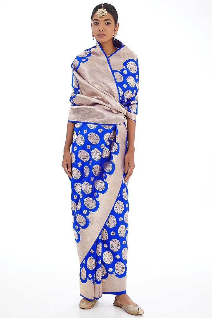 Blue Silk Reception Saree by Raw Mango at Pernia's Pop Up Shop
