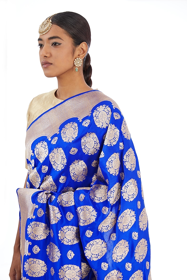 Blue Silk Reception Saree by Raw Mango at Pernia's Pop Up Shop