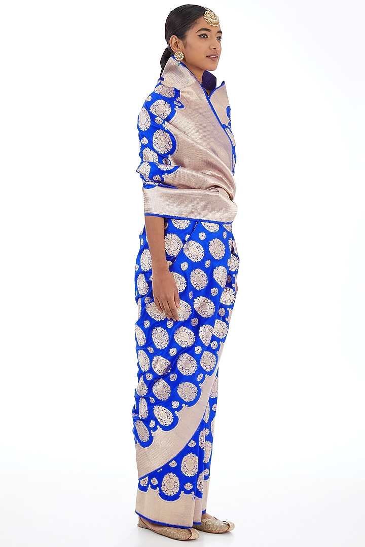 Blue Silk Reception Saree by Raw Mango at Pernia's Pop Up Shop