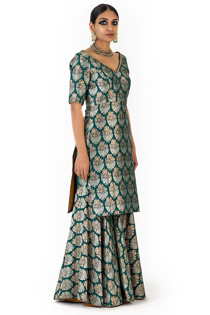 Blue Silk Brocade Kurta Set by Raw Mango