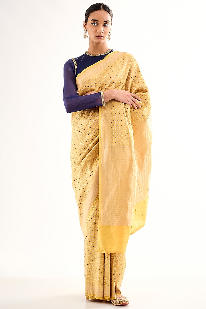 Blue Varanasi Silk Tissue Brocade Blouse by Raw Mango at Pernia's Pop Up Shop