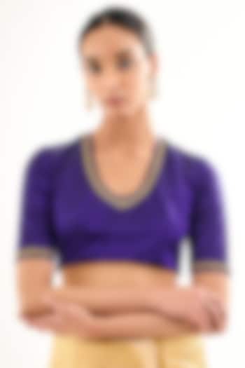 Purple Satin Silk Aari Embroidered Blouse by Raw Mango at Pernia's Pop Up Shop