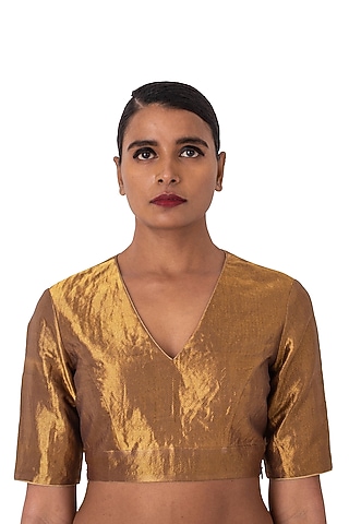 Gold Silk Twill Blouse by Raw Mango
