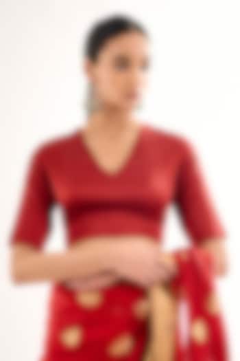 Red Satin Silk V-Neck Blouse by Raw Mango at Pernia's Pop Up Shop