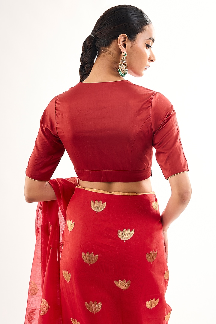 Red Satin Silk V-Neck Blouse by Raw Mango at Pernia's Pop Up Shop