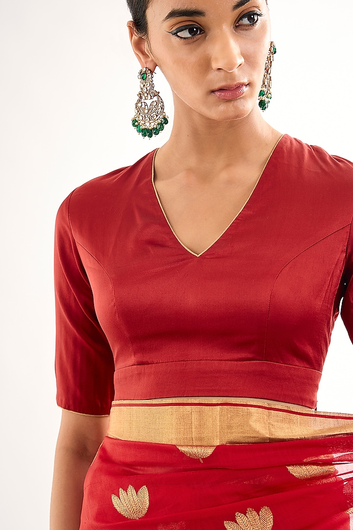 Red Satin Silk V-Neck Blouse by Raw Mango at Pernia's Pop Up Shop