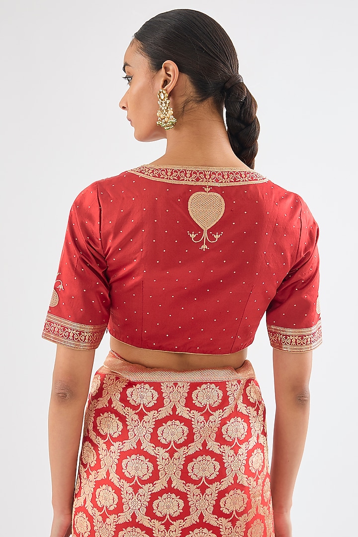 Red Varanasi Silk Brocade Blouse by Raw Mango at Pernia's Pop Up Shop