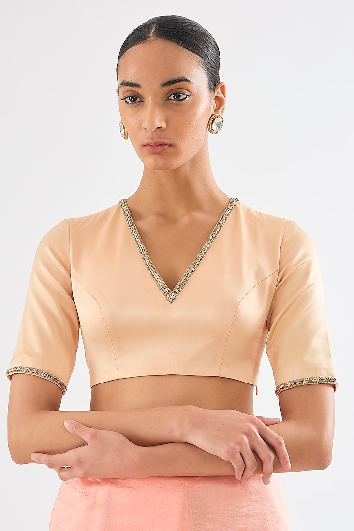 Pale Pink Satin Silk Glass Beads Hand Embroidered Blouse by Raw Mango at Pernia's Pop Up Shop