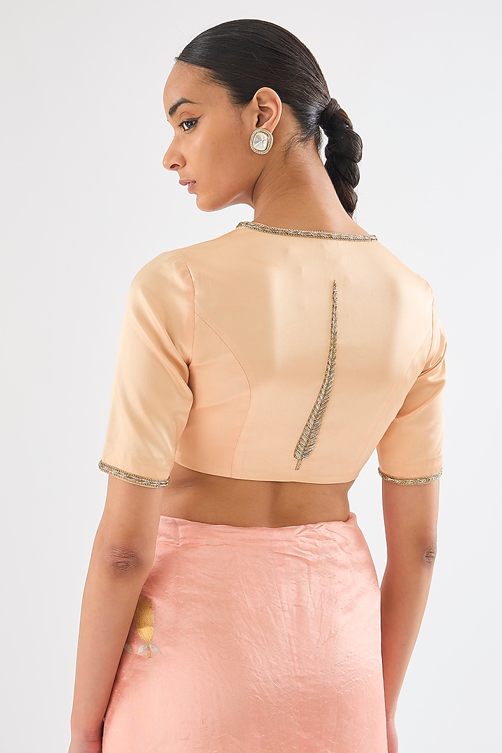 Pale Pink Satin Silk Glass Beads Hand Embroidered Blouse by Raw Mango at Pernia's Pop Up Shop