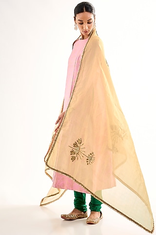 Golden Sheer Organza Zardosi Embroidered Dupatta by Raw Mango