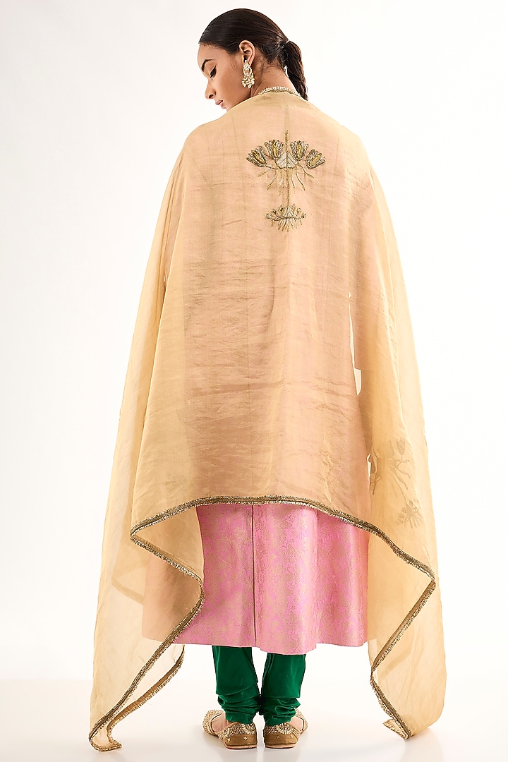 Golden Sheer Organza Zardosi Embroidered Dupatta by Raw Mango at Pernia's Pop Up Shop