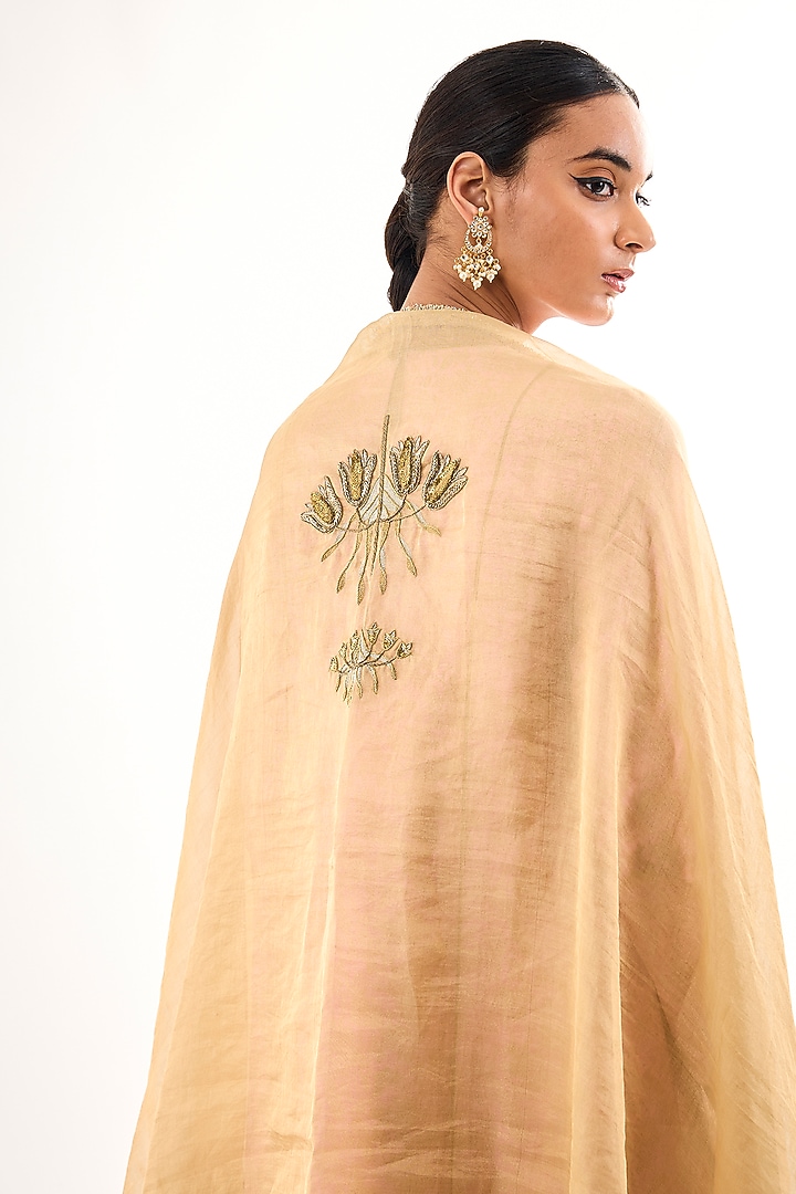 Golden Sheer Organza Zardosi Embroidered Dupatta by Raw Mango at Pernia's Pop Up Shop