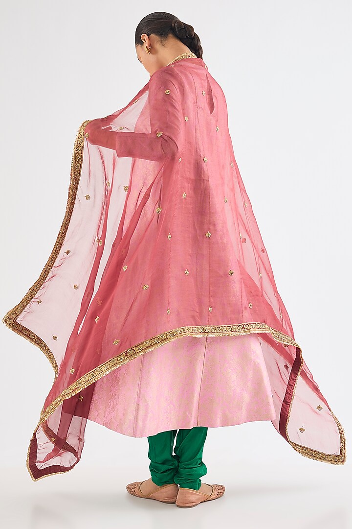 Maroon Organza Silk Floral Boota Dupatta by Raw Mango at Pernia's Pop Up Shop