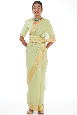 Angoori Mint Cotton Silk Saree by Raw Mango