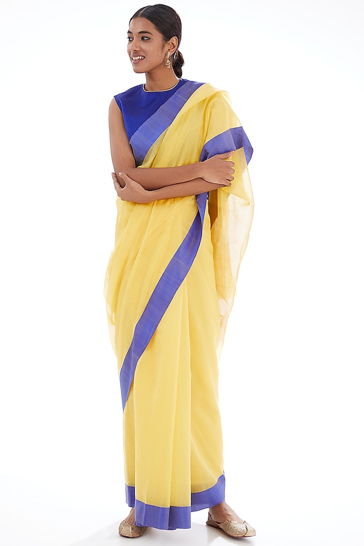 Yellow & Blue Cotton Silk Saree by Raw Mango at Pernia's Pop Up Shop