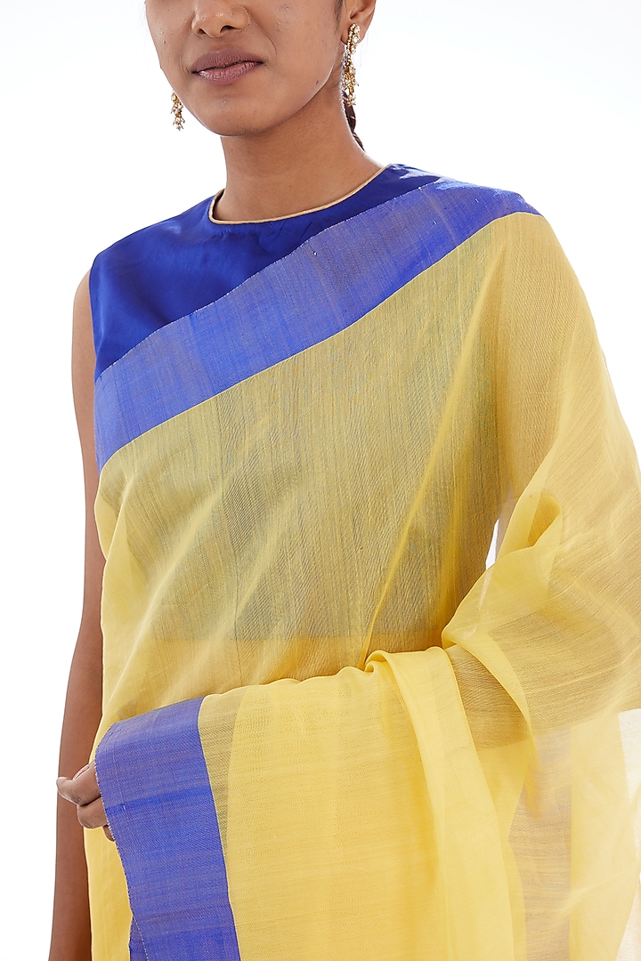 Yellow & Blue Cotton Silk Festive Saree by Raw Mango at Pernia's Pop Up Shop