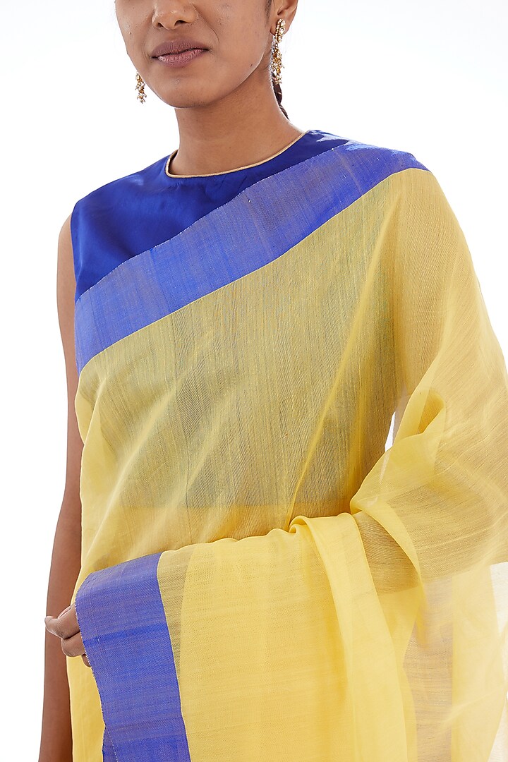Yellow & Blue Cotton Silk Festive Saree by Raw Mango at Pernia's Pop Up Shop
