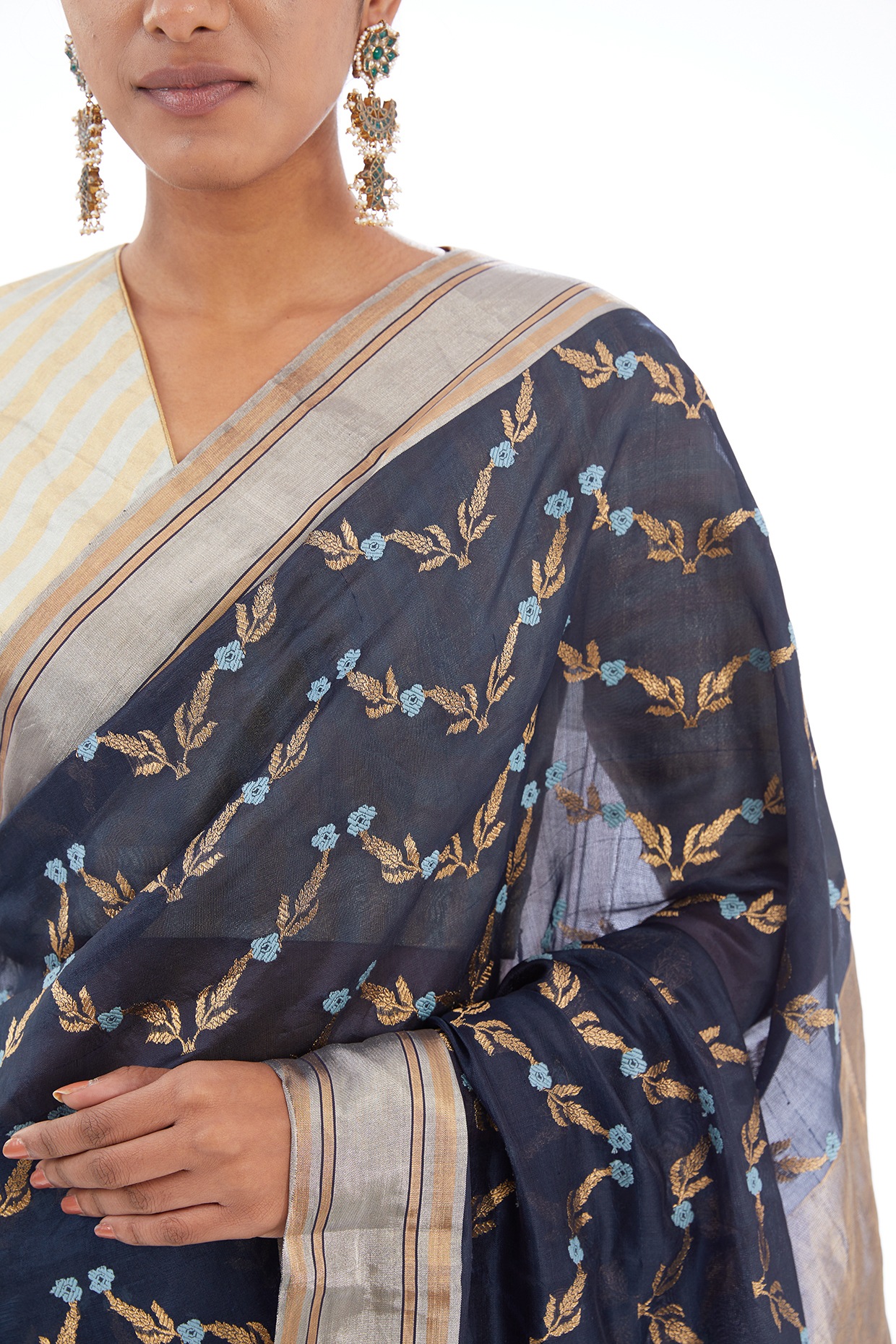 Buy Blue Printed Modal Satin Saree with Blouse Piece | BGVS11/BG28MAR | The  loom