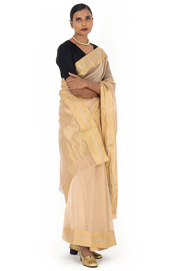 Beige Chanderi Silk Cotton Festive Saree by Raw Mango at Pernia's Pop Up Shop