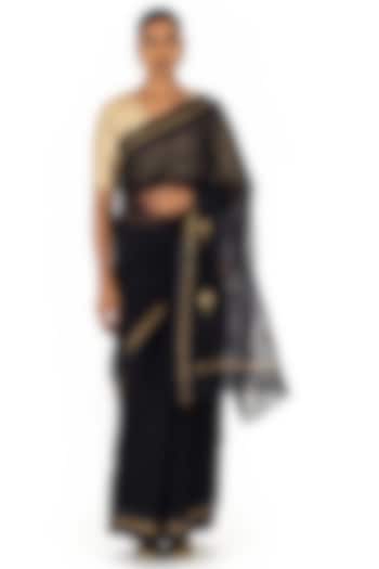 Black Chanderi Silk Cotton Festive Saree by Raw Mango at Pernia's Pop Up Shop