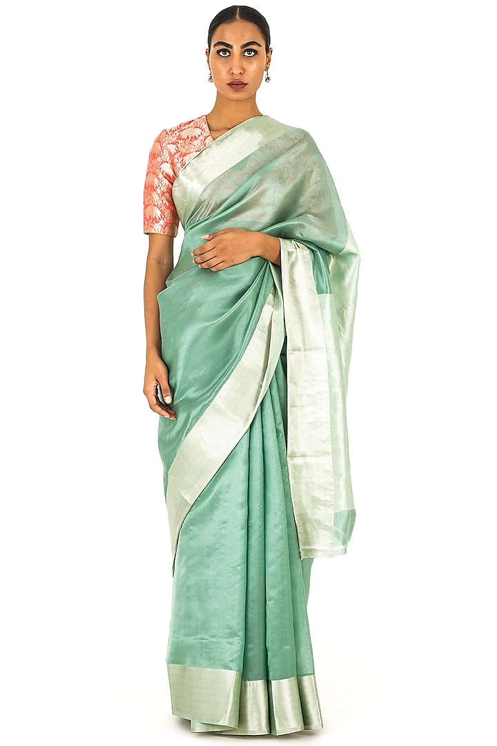 Pale Blue Chanderi Silk Party Wear Saree by Raw Mango at Pernia's Pop Up Shop