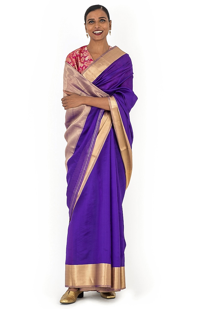 Purple Chanderi Silk Zari Party Wear Saree by Raw Mango at Pernia's Pop Up Shop