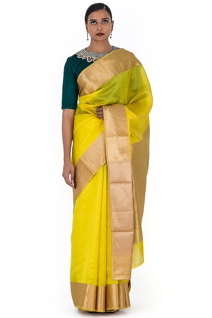Yellow Chanderi Silk Saree by Raw Mango
